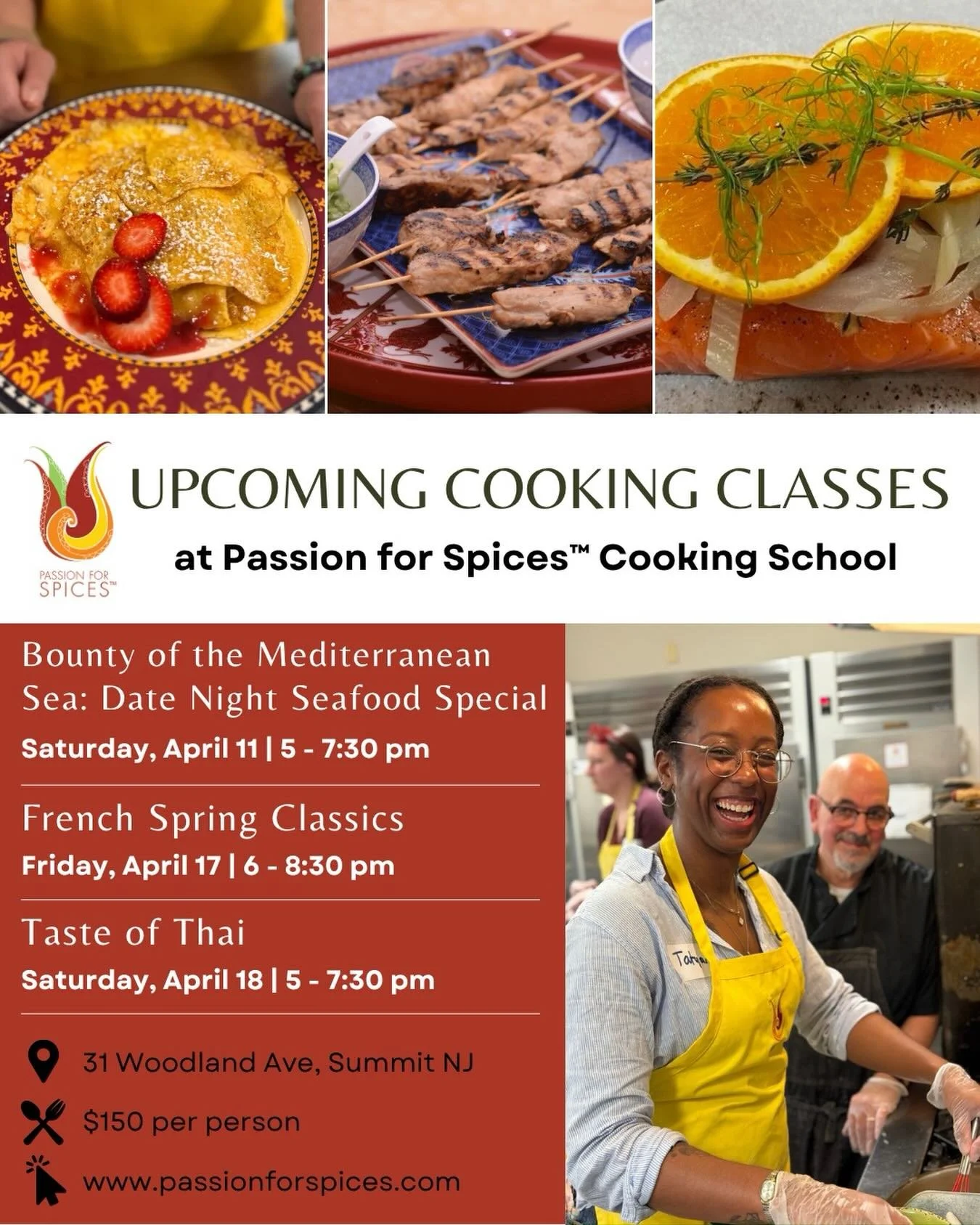Please register for our upcoming cooking classes .