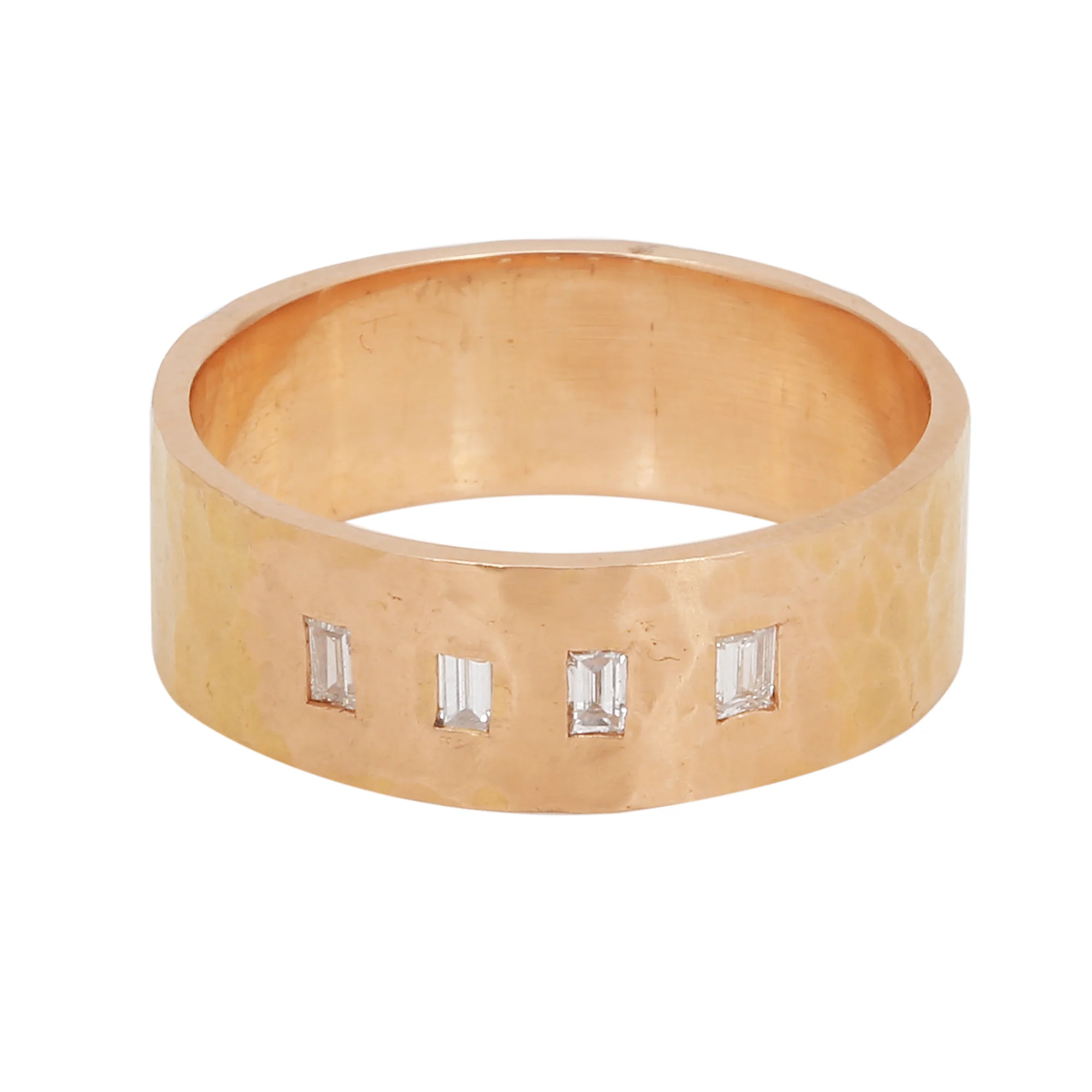4 baguette diamond rose gold hammered band
