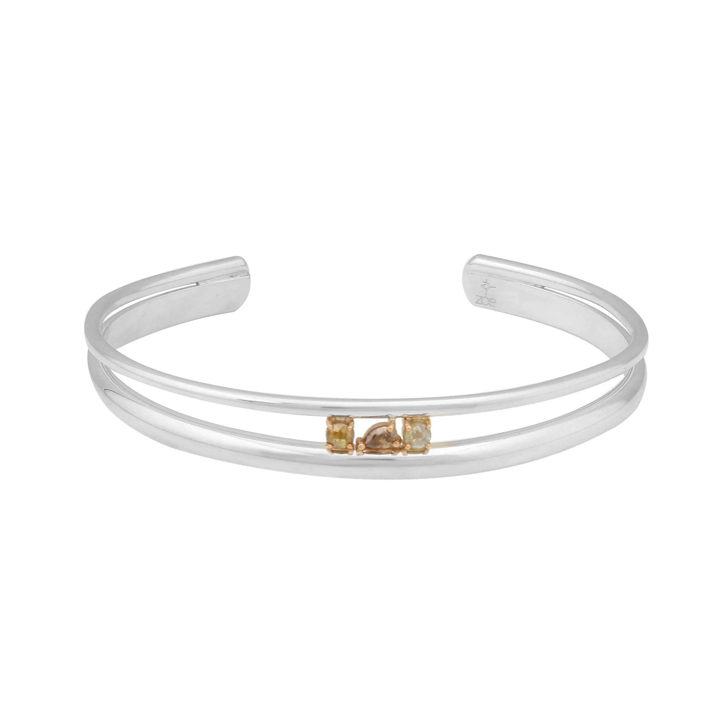 silver cuff with 18kt rose gold and diamonds