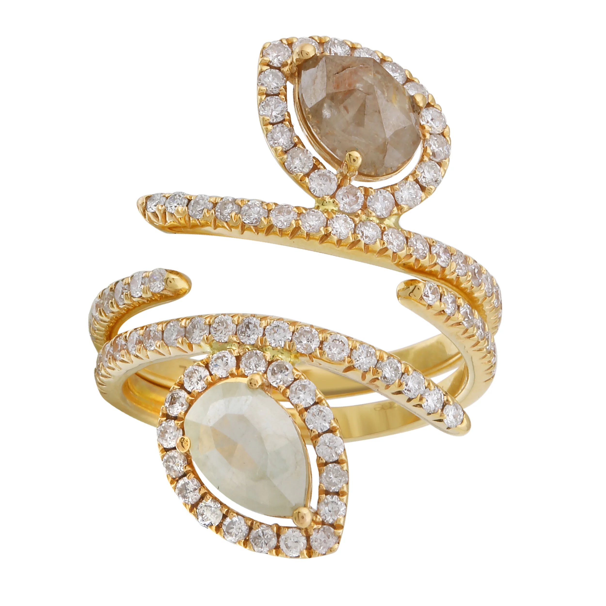 pear shape rustic white diamond split shank rose gold diamond pave ring stack option