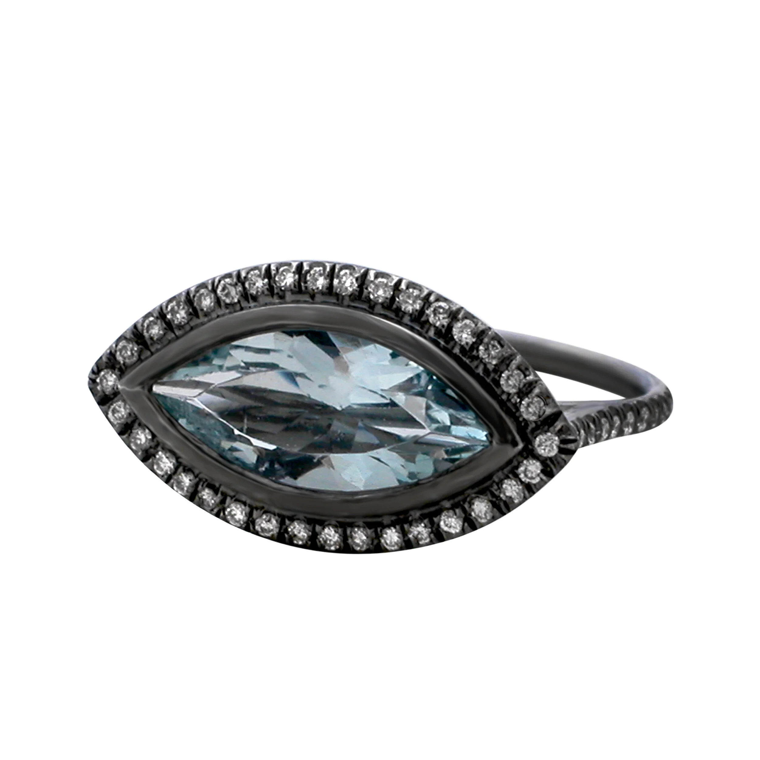 aquamarine marquis white diamond pave platinum ring 