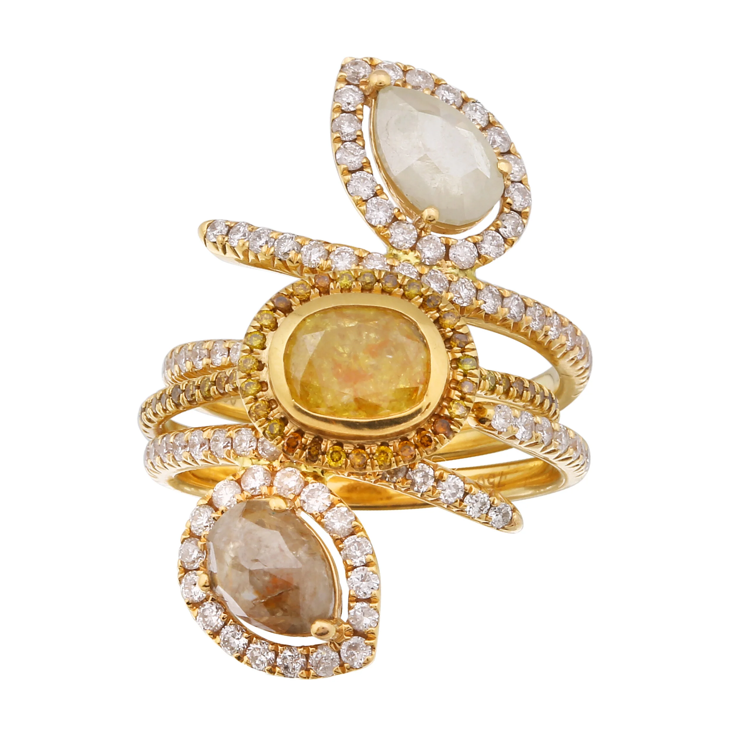 stacks of rings shown in various configurations rose gold and diamonds with solitaire center