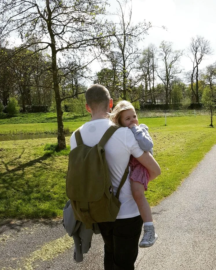 Daddy Freckle sporting the Olive Green Zack rucksack - now in the sale! £98