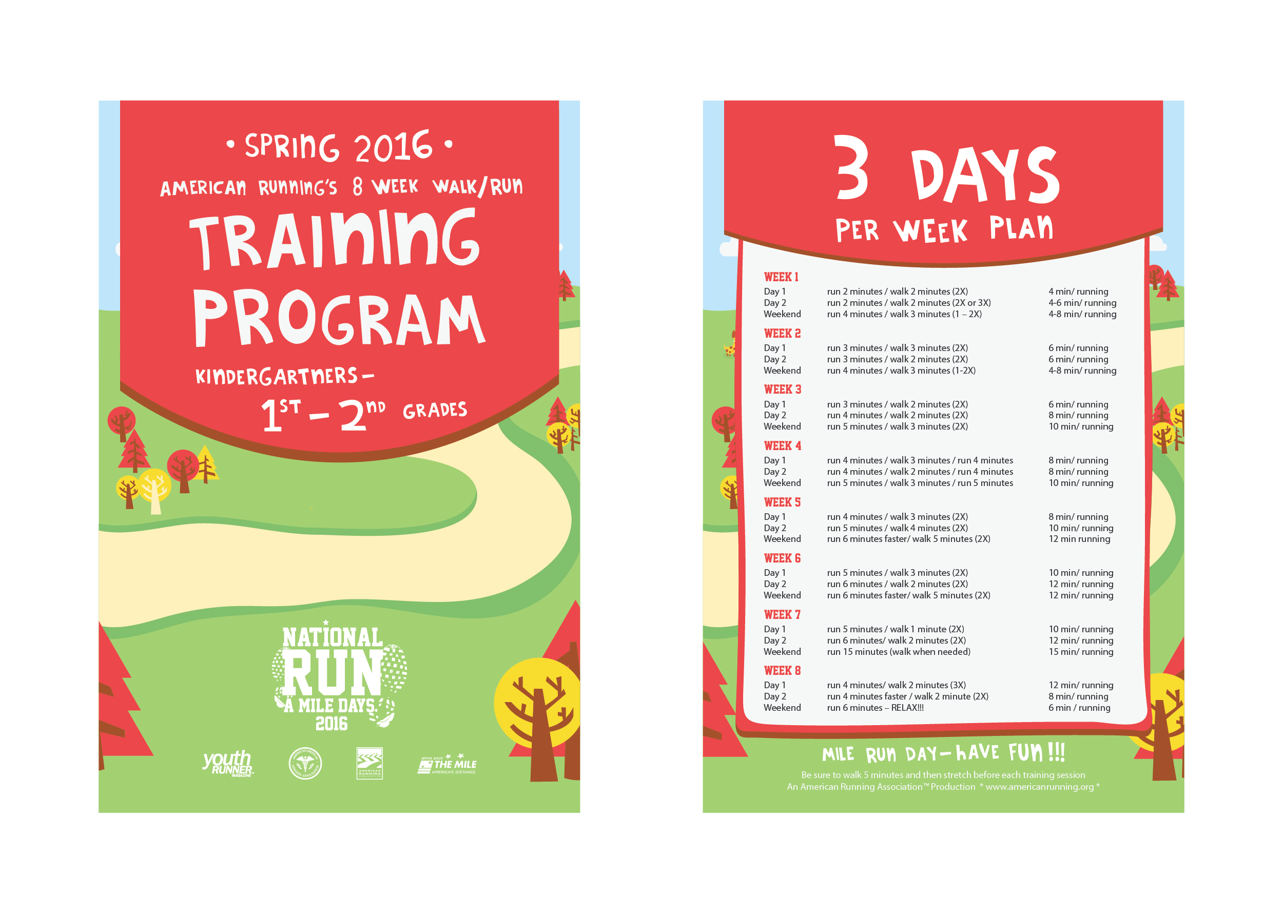Training cards for kids to prep for the mile.