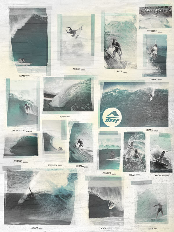 Autograph poster signing poster of Reef surf team.