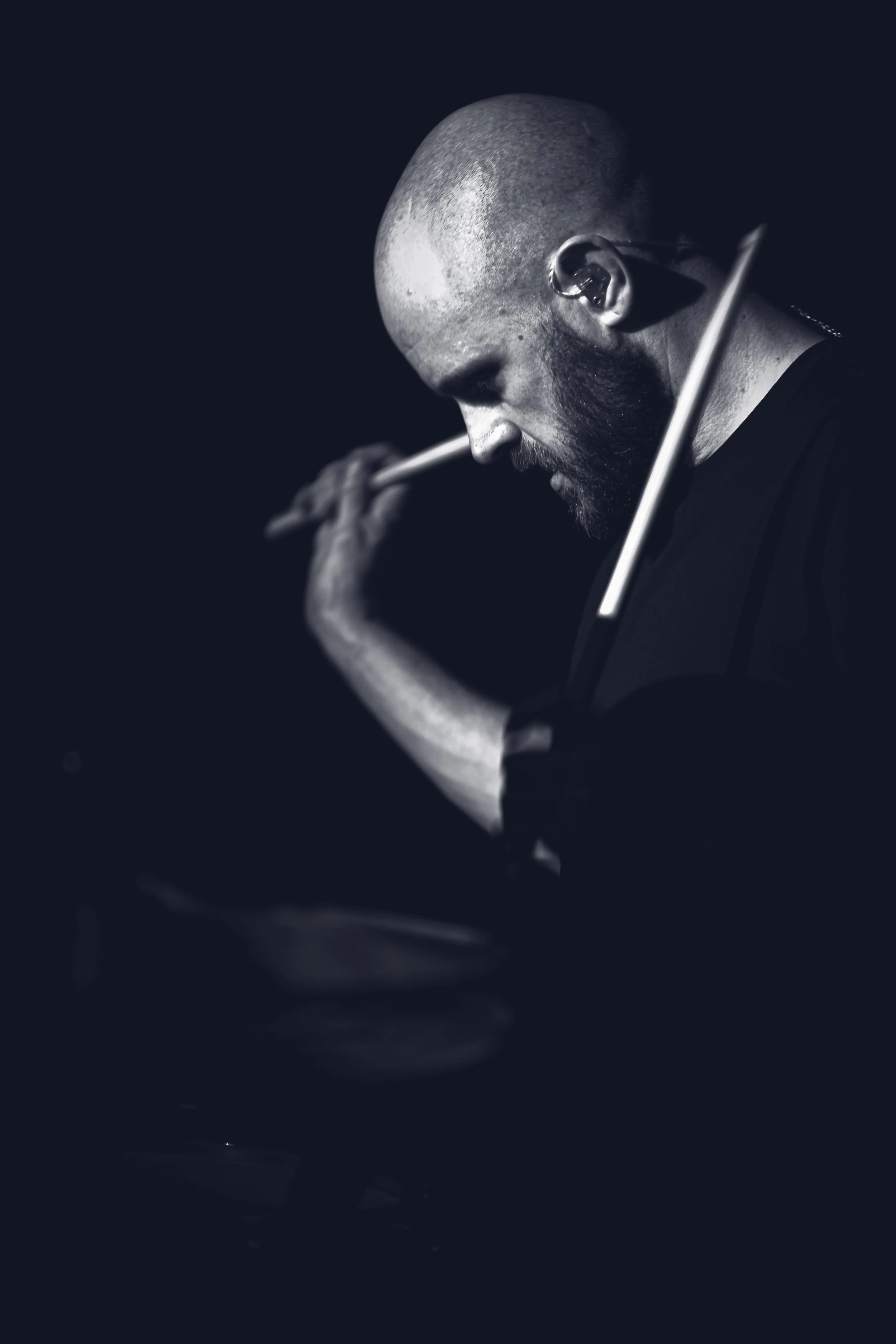 On stage image of Ist Ist drummer Joel on tour, Sheffield 25 music photographer