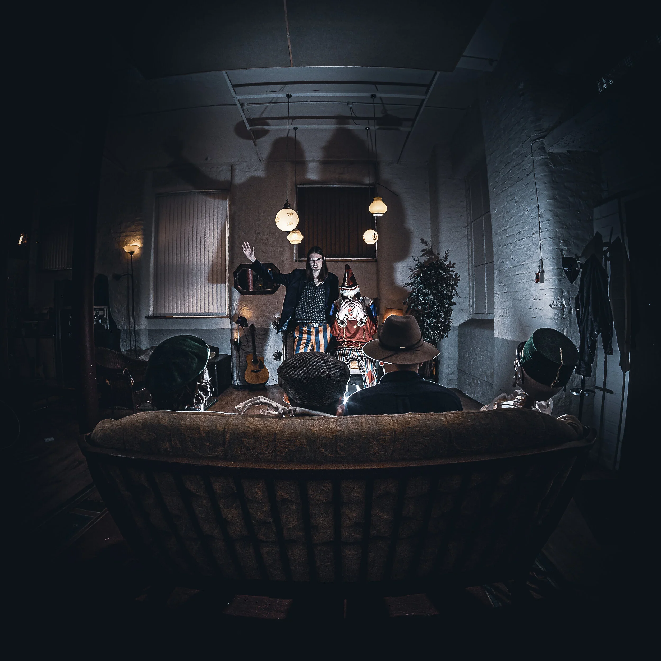 Concept to mate a spooky theatre look photo session for album artwork.
