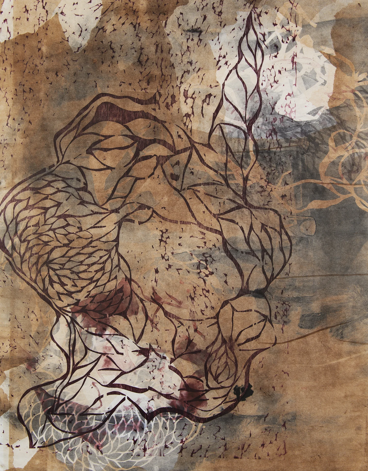 Fishtail Woodcut on paper, 42x36”, 2013