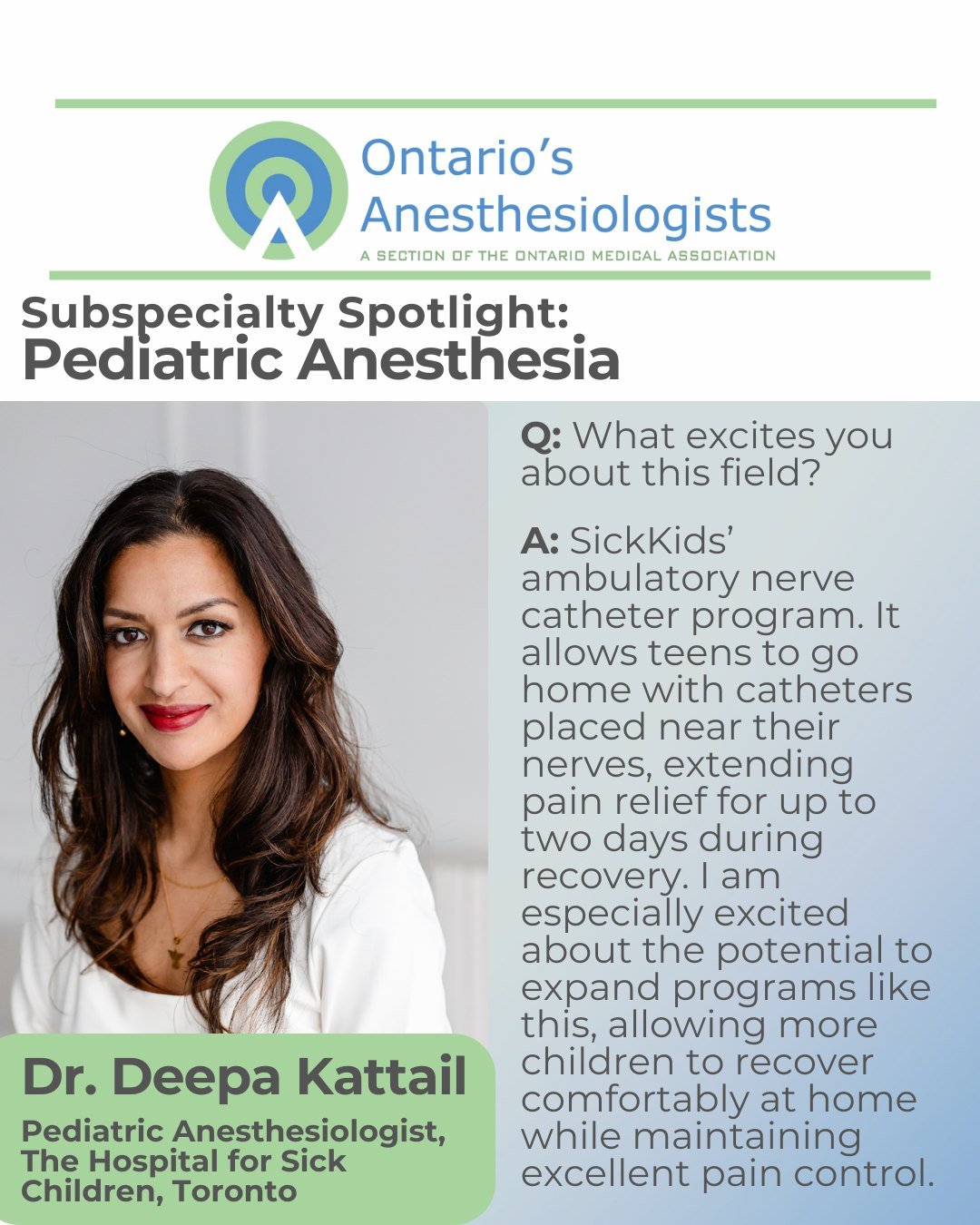 ICYMI: Have you read our latest Subspecialty Spotlight? Head to our pinned posts to read our Q&amp;A with @sickkidstoronto's @deepakattail, a pediatric anesthesiologist who wants parents to know that their little ones who have a surgery in their futu