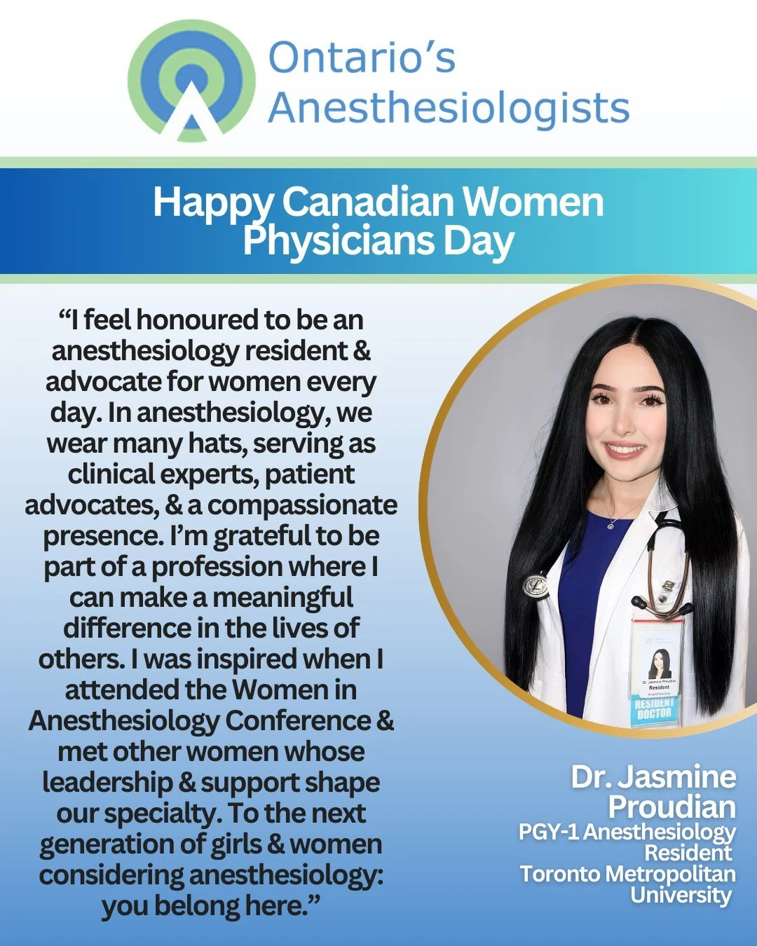 Today, March 11, is Canadian Women Physicians Day, a day founded by @cma_docs to honour women&rsquo;s achievements in medicine. 🚺

Our organization is committed to encouraging girls and women to explore and join the field of anesthesiology. The last
