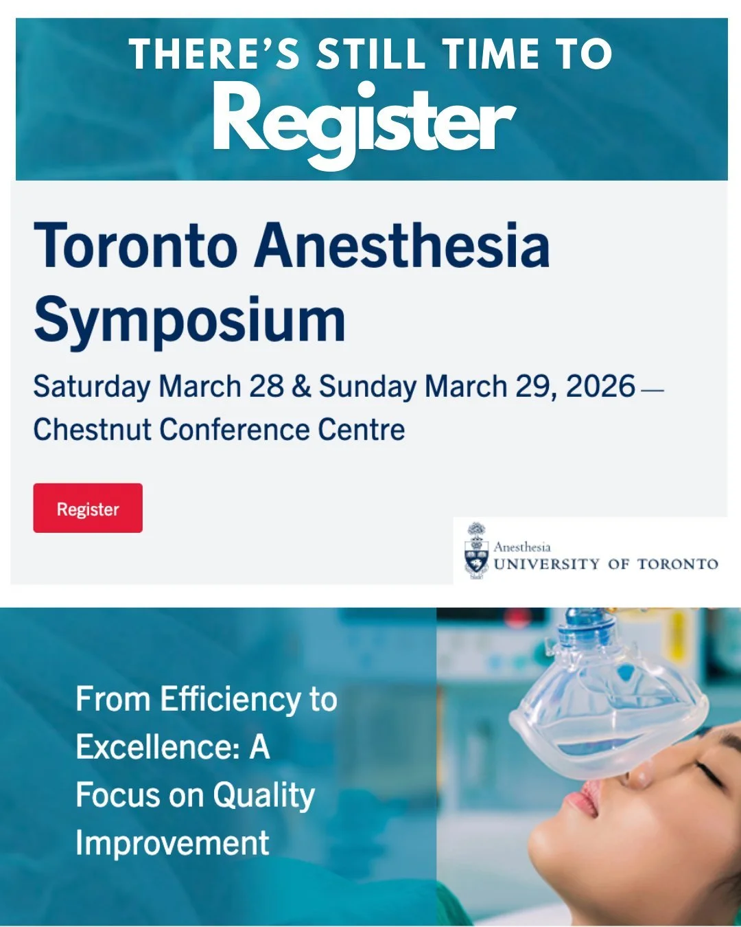 ⏰ It's almost time for the 2026 Toronto Anesthesia Symposium.⏰

Hosted by @torontoanesthesia, this year's event returns to Toronto's Chestnut Conference Centre, from Saturday, March 28, to Sunday, March 29. Faculty includes speakers from @hamiltonhea