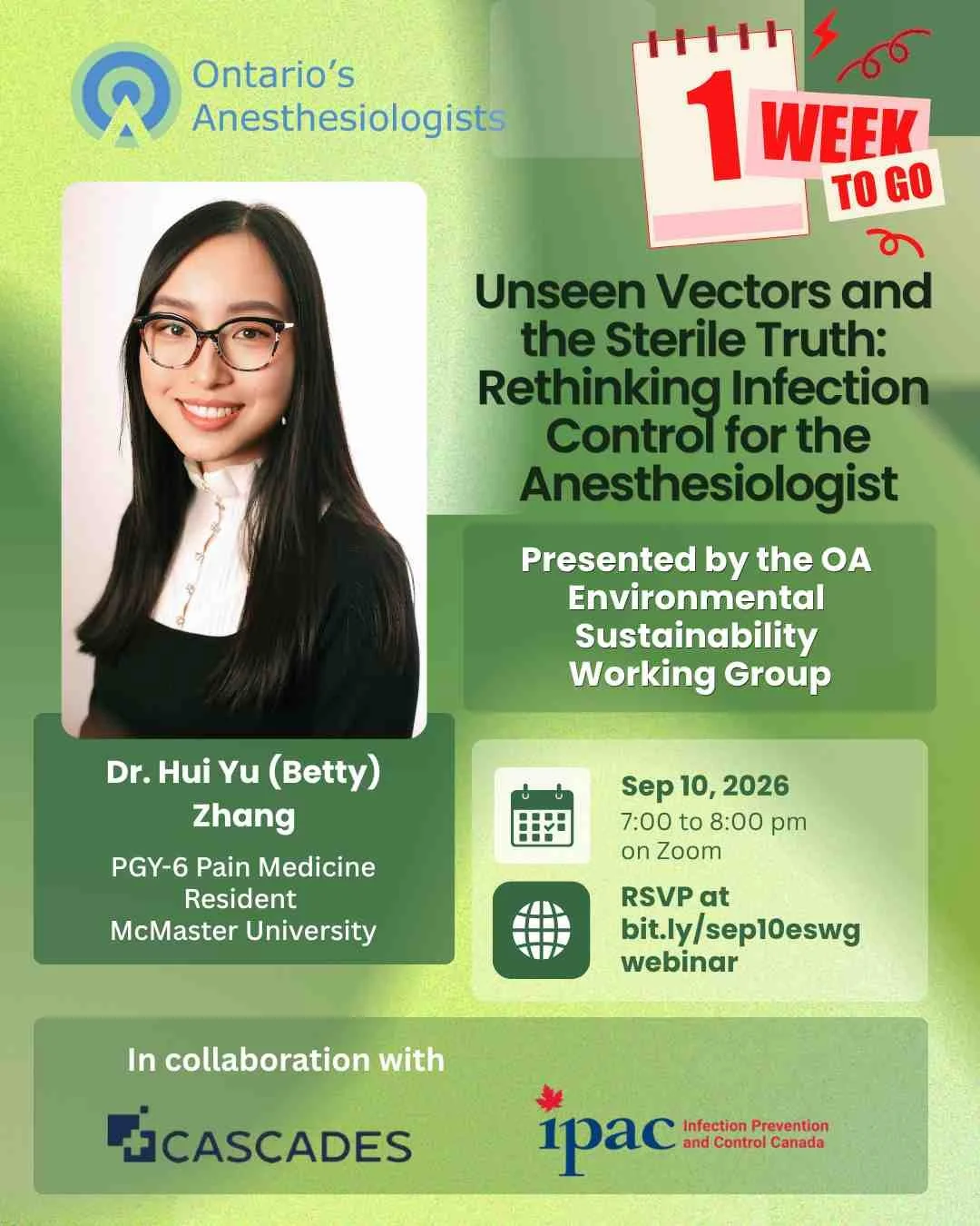 📢 OA members, there's just one week left until our upcoming webinar, "Unseen Vectors and the Sterile Truth: Rethinking Infection Control for the Anesthesiologist," presented by our Environmental Sustainability Working Group with support fr