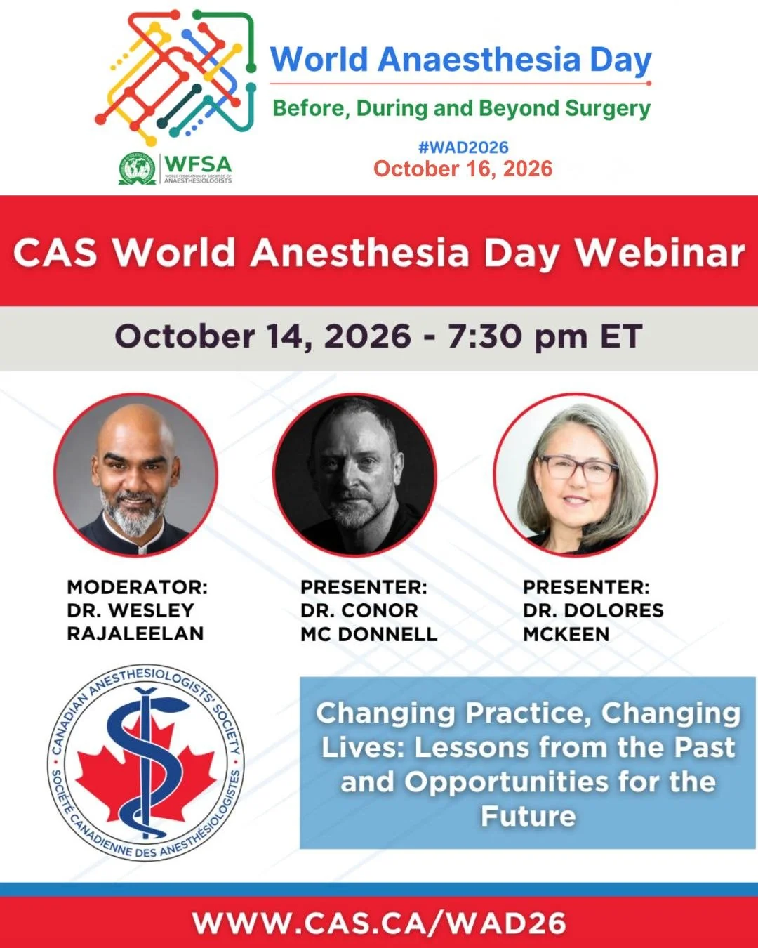 We're thrilled to see two of our members, Drs. Conor McDonnell and Wesley Rajaleelan, participating in the @casupdate's October 14 webinar in celebration of #WAD2026 that will explore "...how anesthesiology has evolved and where it is headed nex