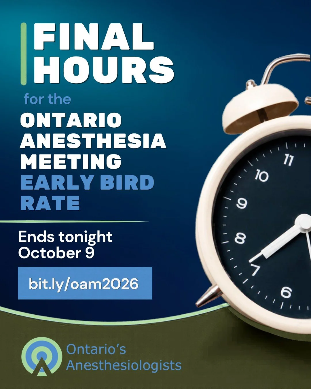 ❗The early bird rate for this year's Ontario Anesthesia Meeting ends at 11:59 pm tonight, October 9❗

Register ASAP to save, then get ready to learn, engage and make meaningful professional connections at one of 🇨🇦's  most impactful gatherings dedi