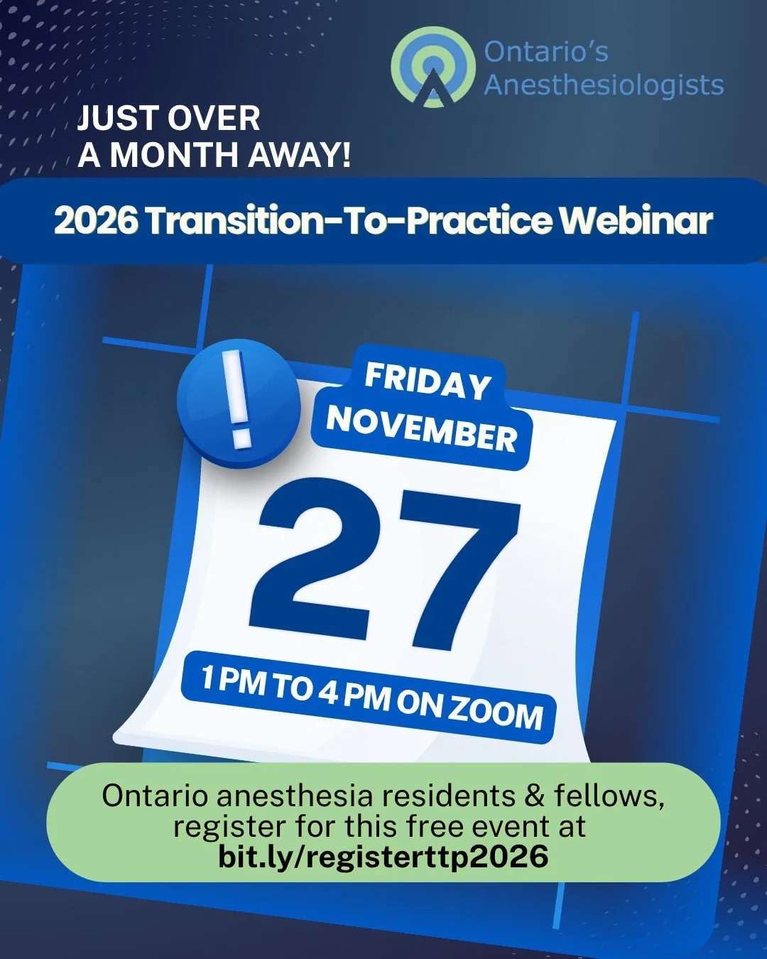 💫 Ontario anesthesia residents and fellows: Have you RSVP'ed yet for this year's Transition-to-Practice webinar? We're just over a month away from this informative and engaging event that will help you build expertise in leadership, understanding fi