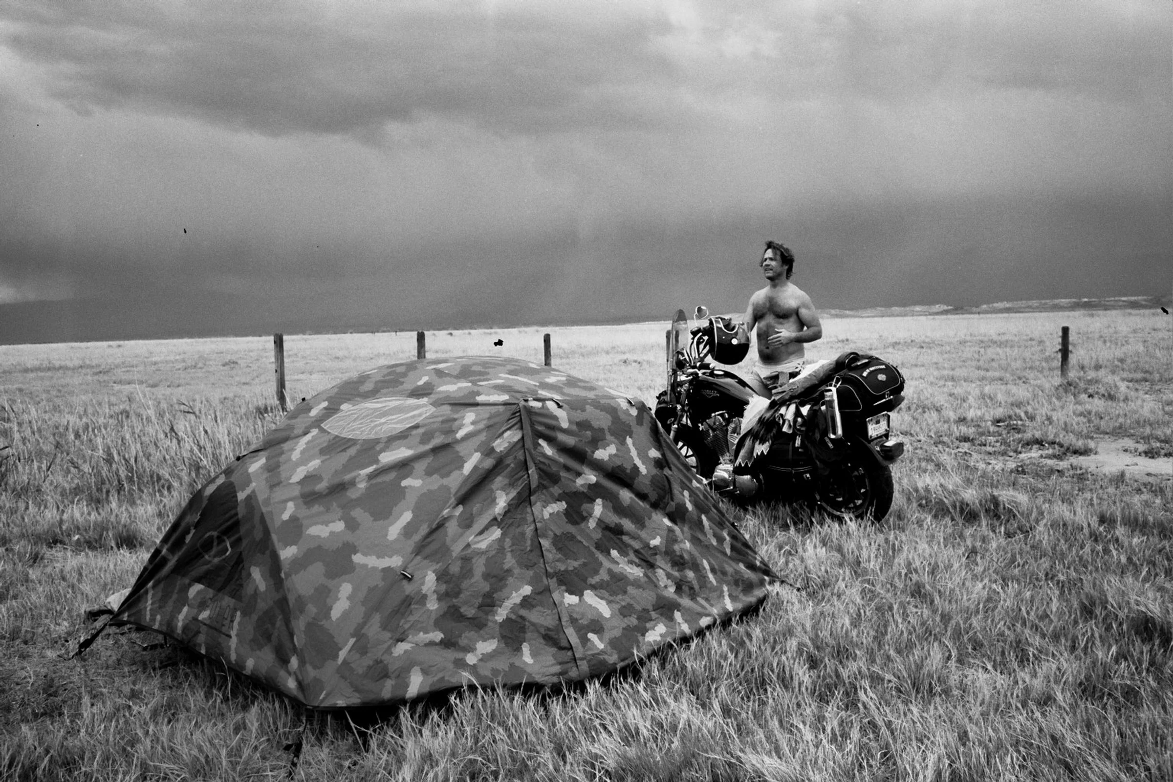 Marty Dinglewall taking cover from a storm in Meadow, Utah.