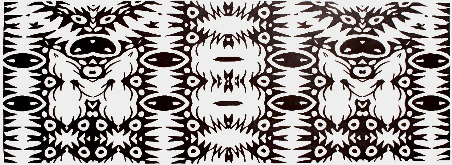  untitled (tiki), acrylic on canvas, 32" x 86", 2015 