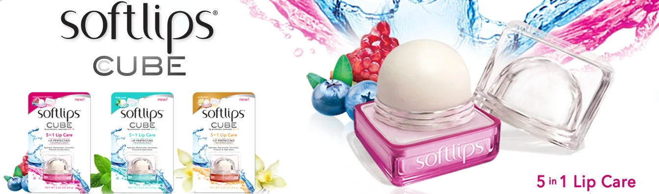 Softlips Cube Pomegranate, Mint e Vanilla.