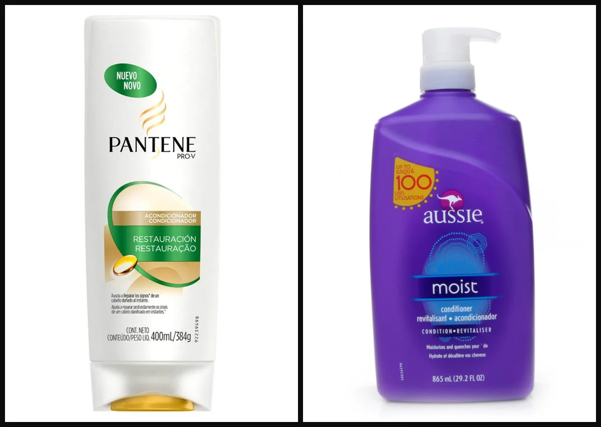 Condicionador Pantene e Condicionador Aussie.