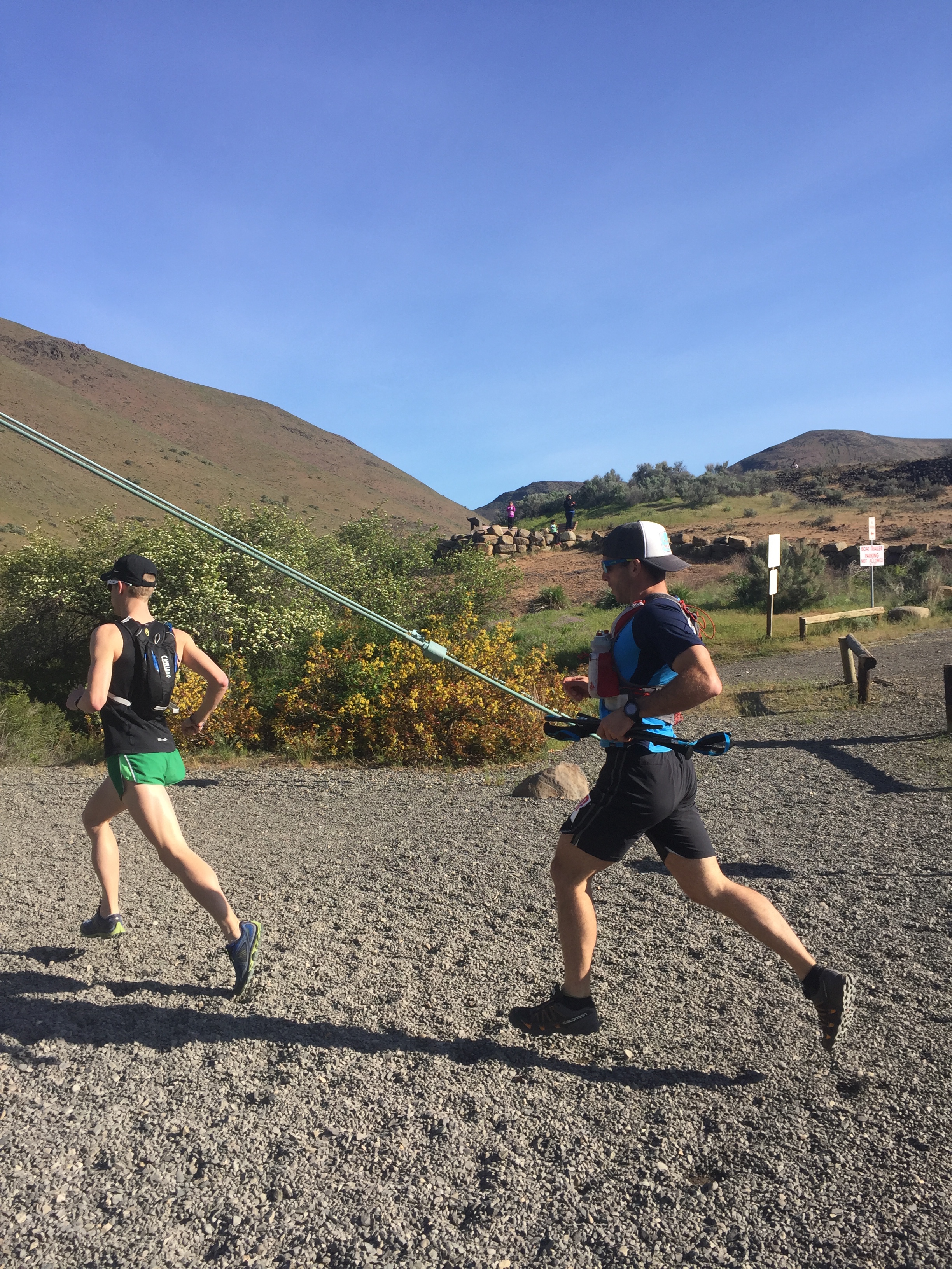 Out of the start, rolling onto the suspension bridge before the climbing starts. 