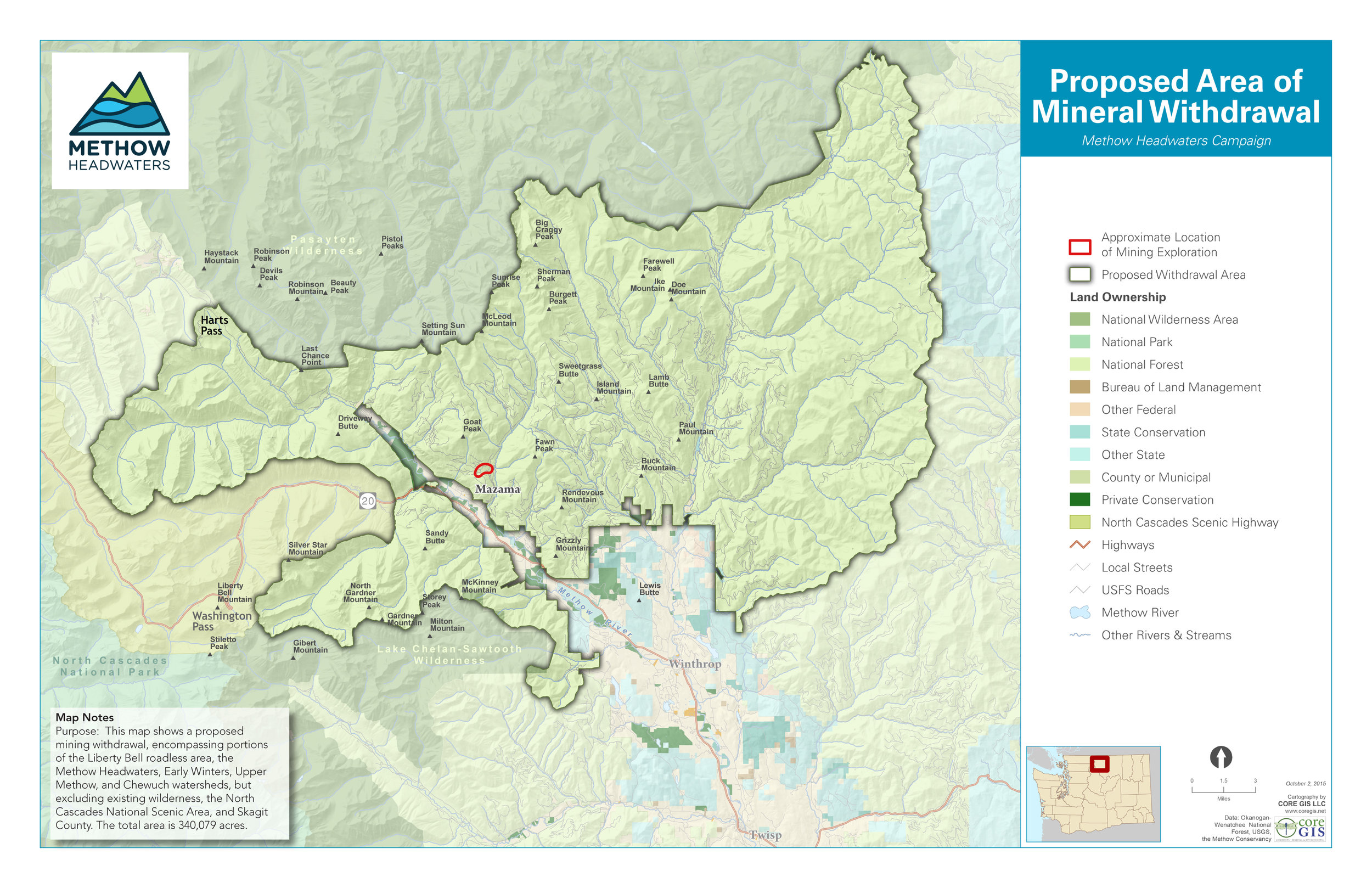 Map of headwaters area, used with permission by Methow Headwaters .