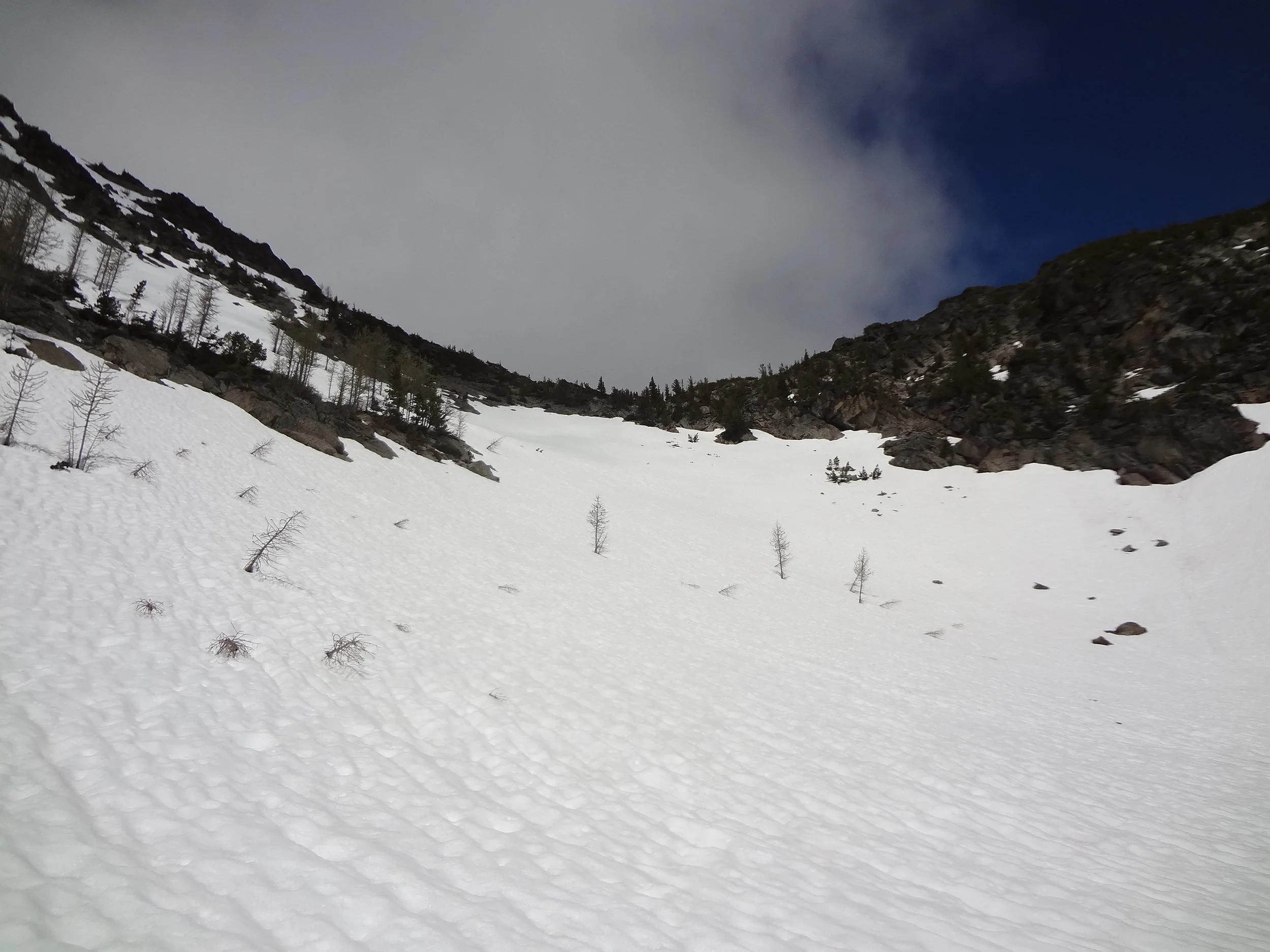 Beginning up the headwall toward the ill-conceived pass overlooking Shelokom Creek