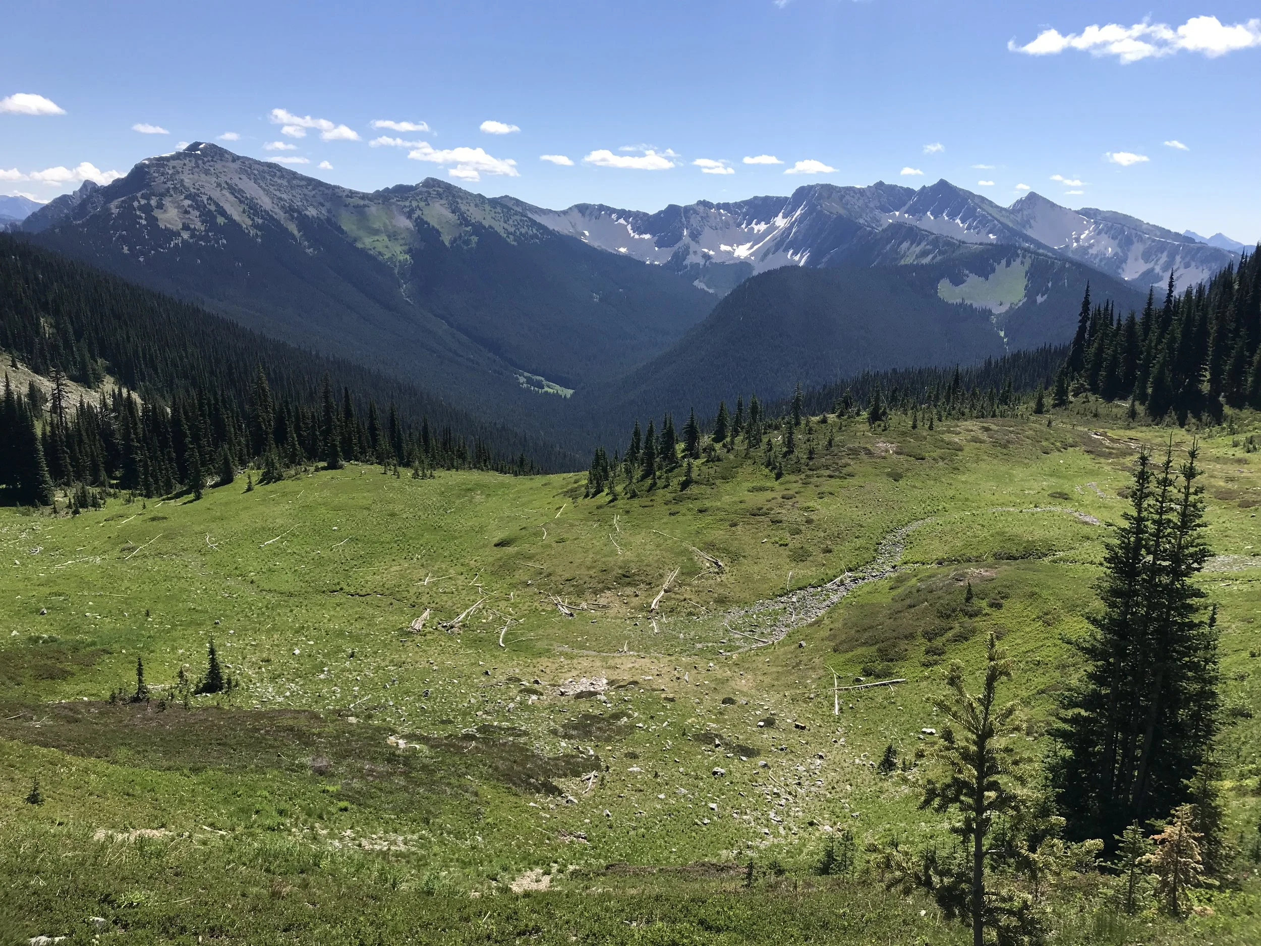 All the terrain we already covered by foot, seen in one view. The first high point/scree field descent is the scree slope you can see on the far right.