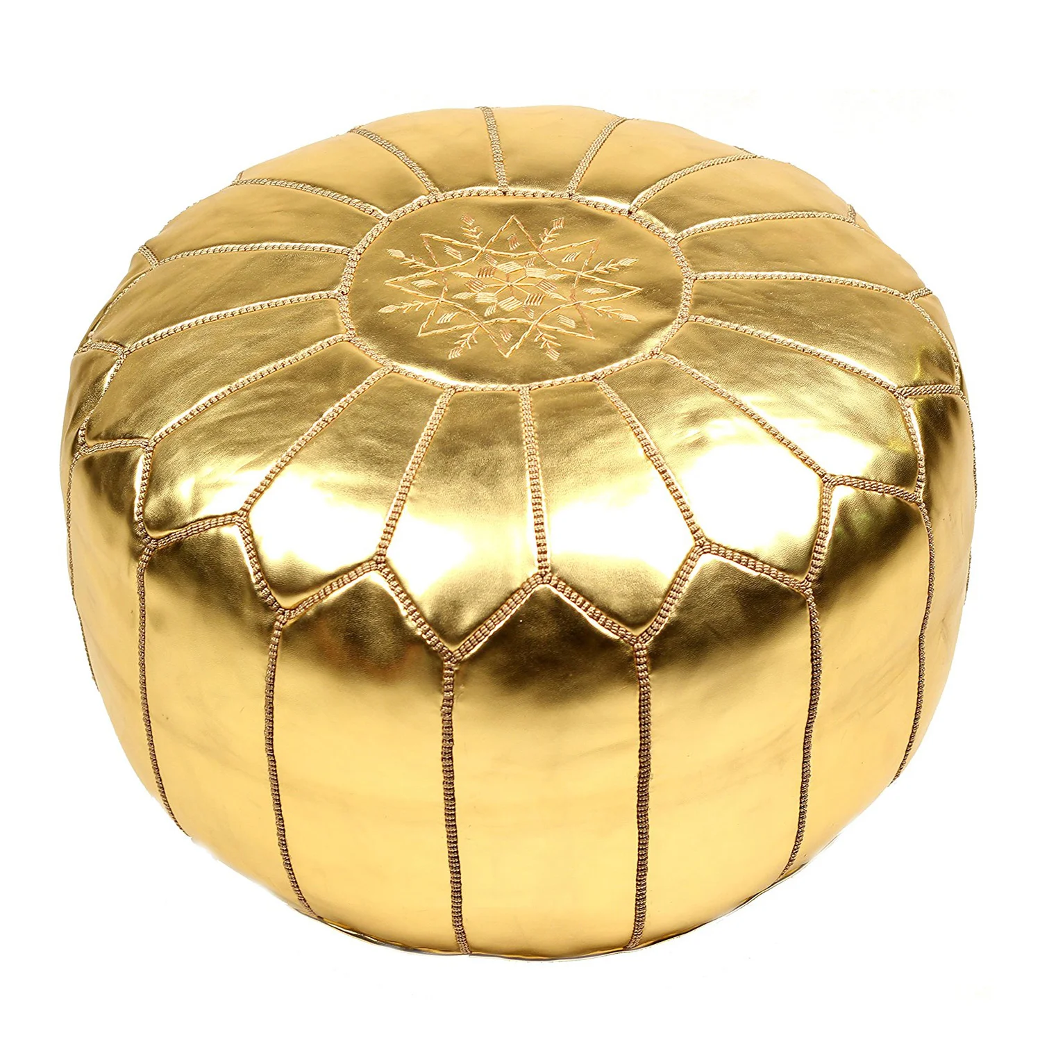 Gold Leather Moroccan Pouf