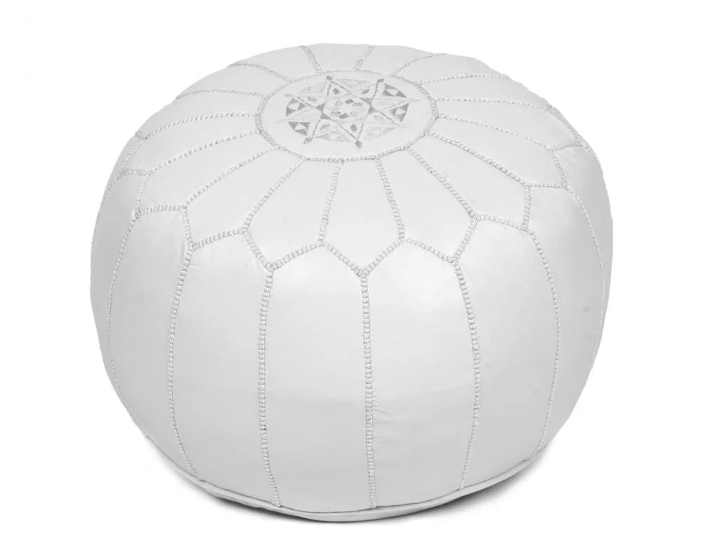 White Leather Pouf