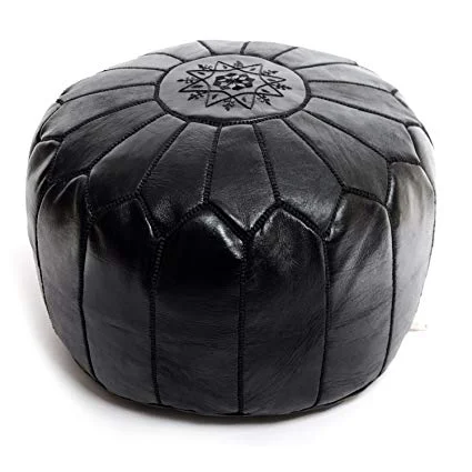 Black Leather Pouf