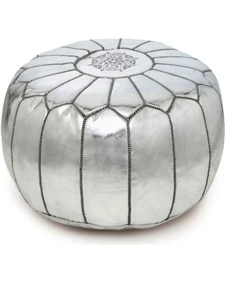 Silver Leather Pouf
