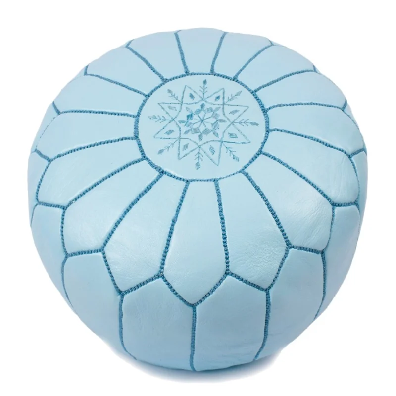 Light Blue Leather Pouf