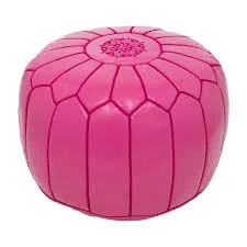 Dark Pink Leather Pouf