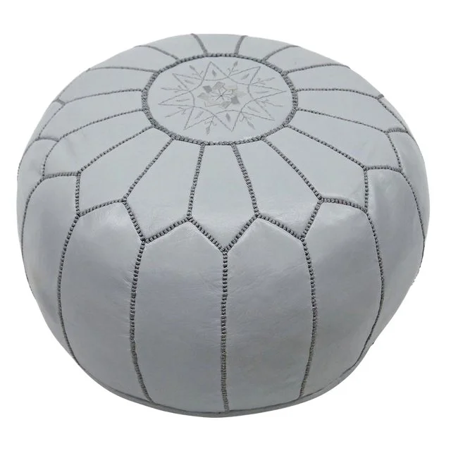 Gray Leather Pouf