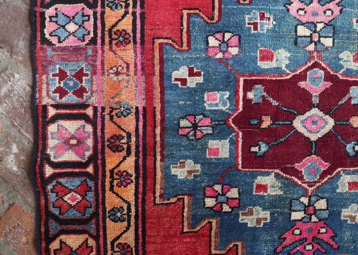 Vintage Persian Area Rug Blue, Teal And Red Rug