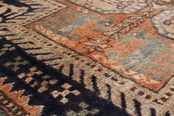 Israel Navy and Copper Vintage Persian Runner