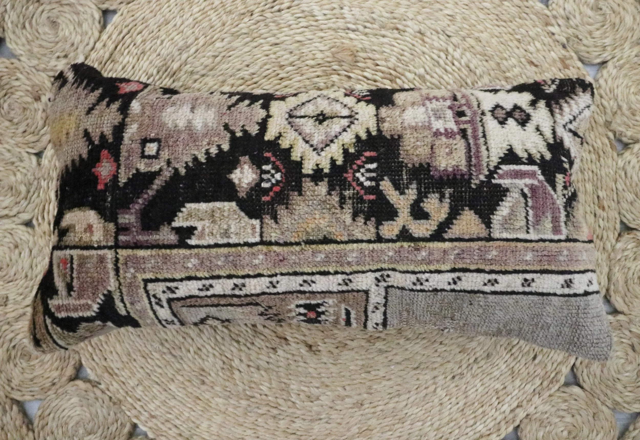 Vintage Black Orchid Kilim Lumbar Pillow 