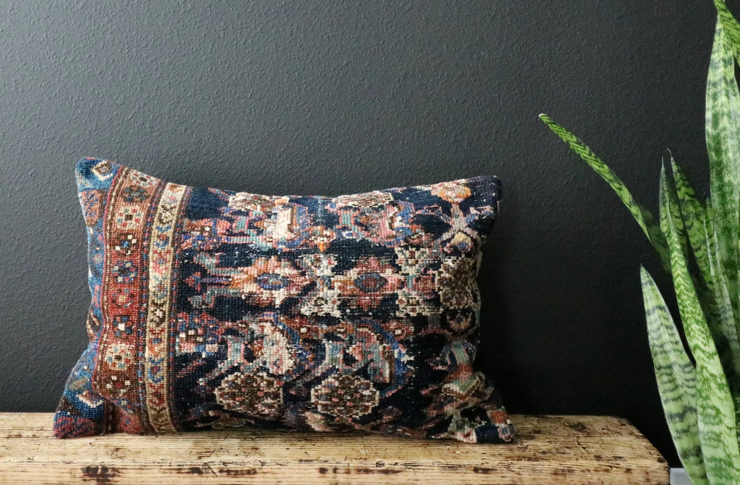 Copper and Blue Vintage Kilim Pillow 