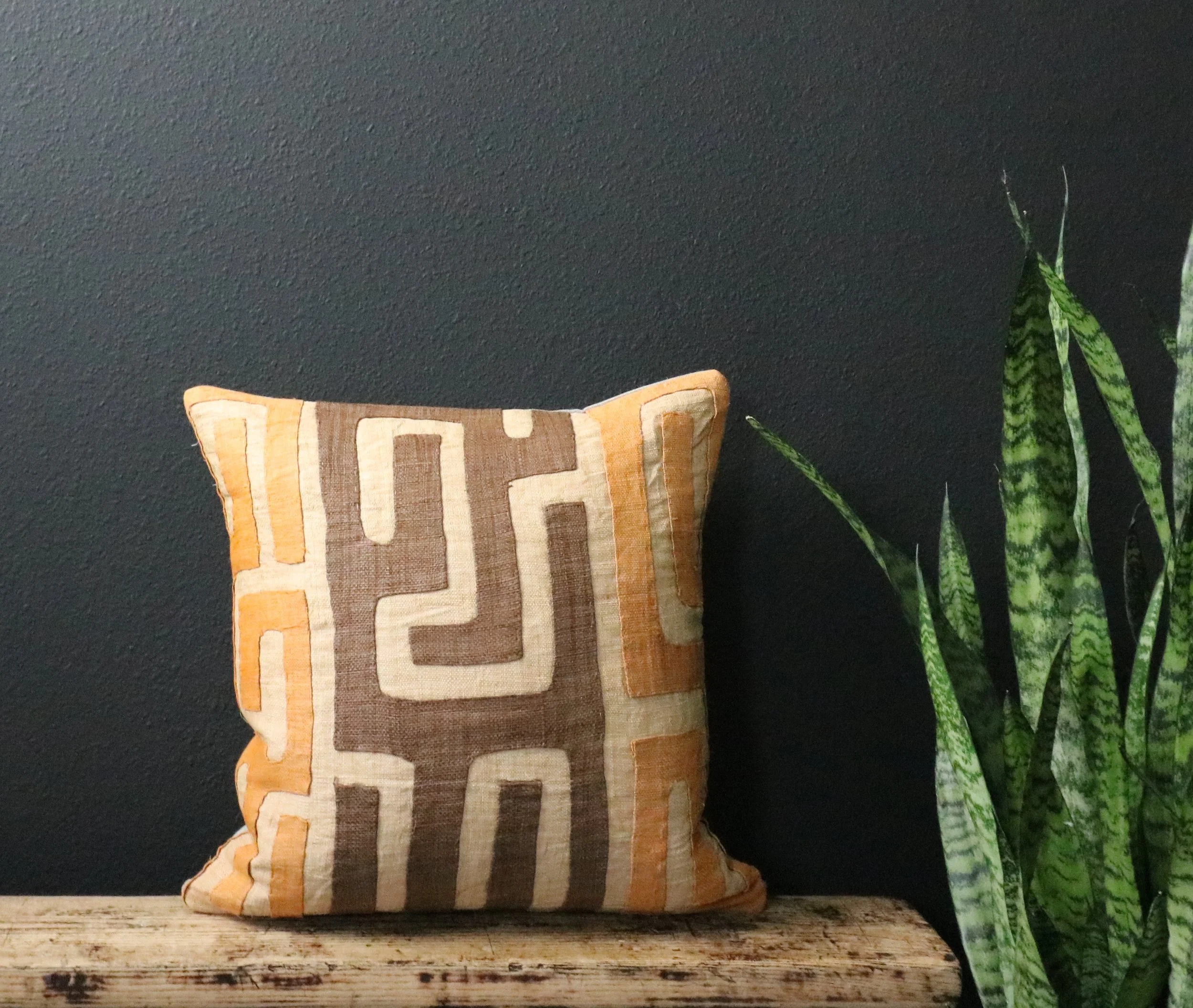 Camel and Tan Vintage Kuba Pillow 