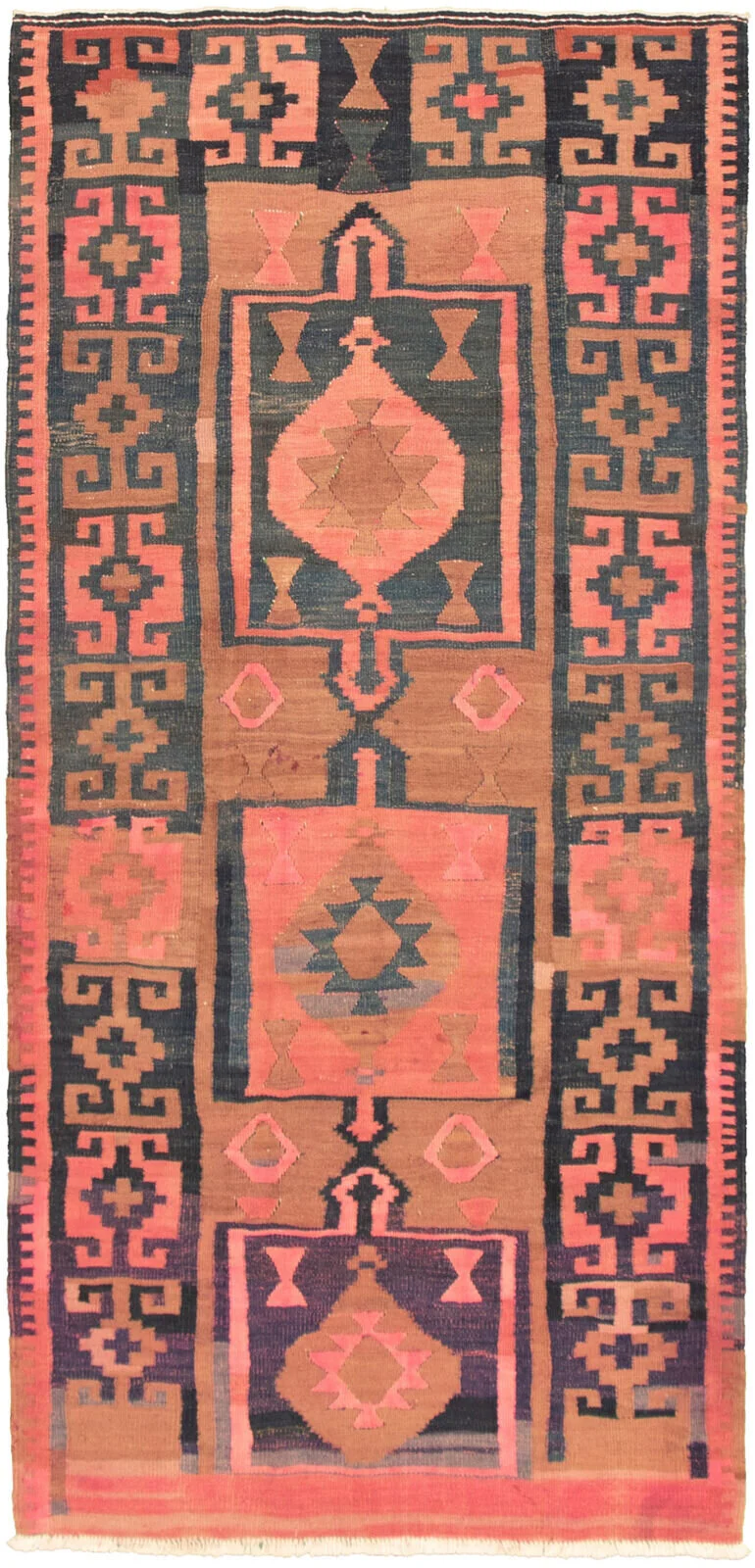Tri Color Geometric Vintage Turkish Rug 