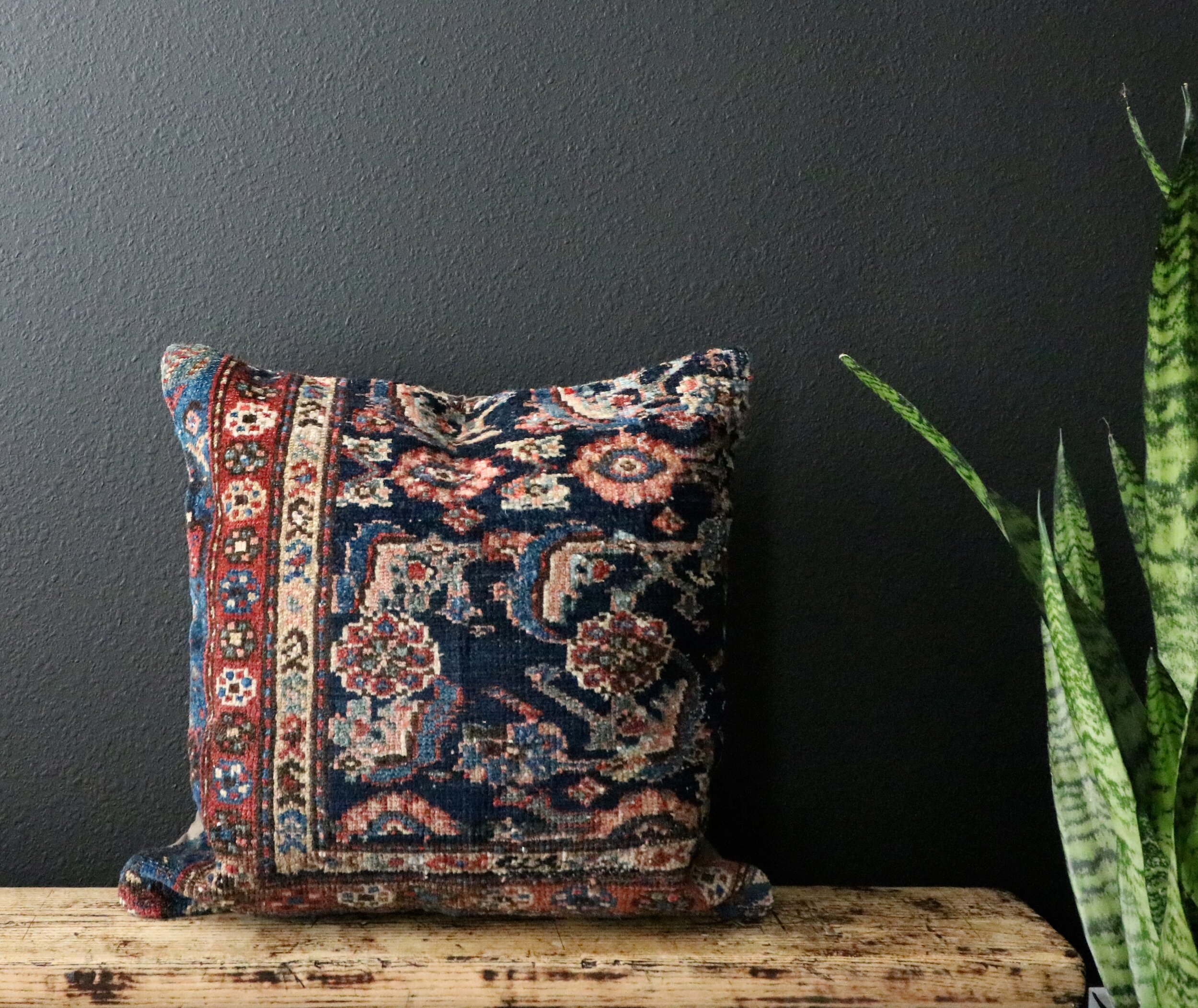 Blue &amp; Copper Vintage Turkish Rug Pillow