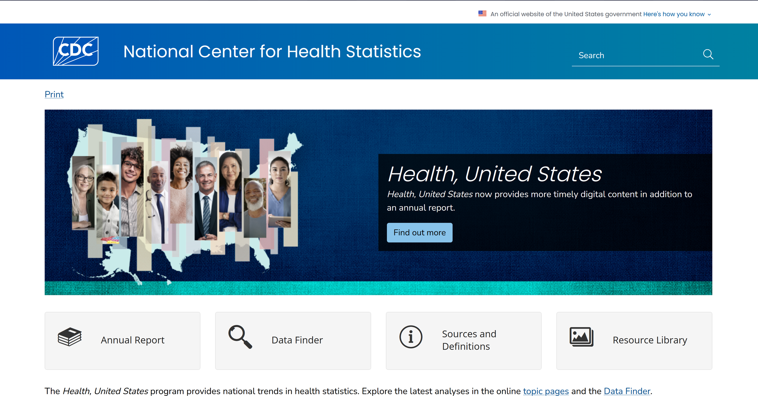 Health, United States homepage