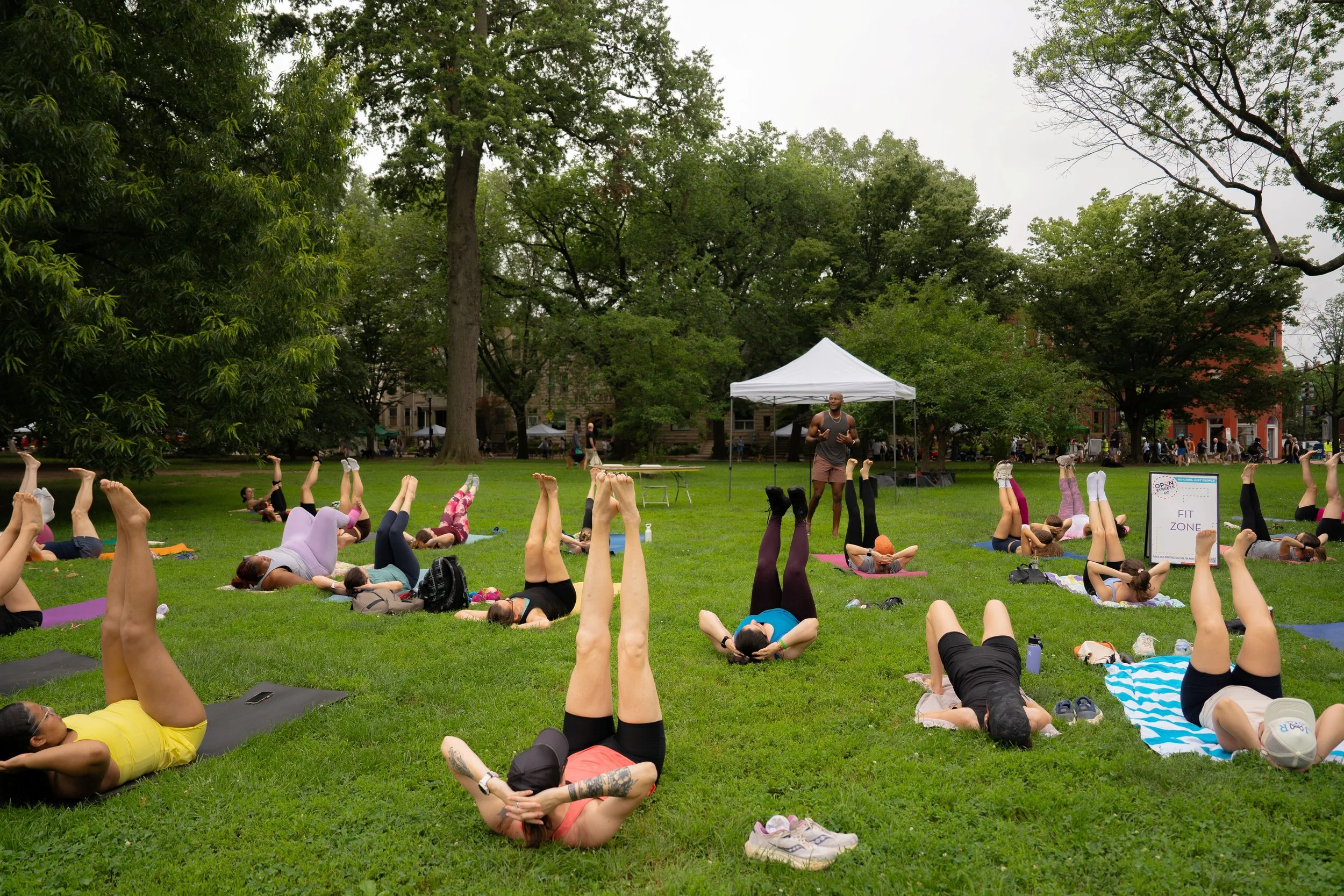 People exercising in outside fitness class