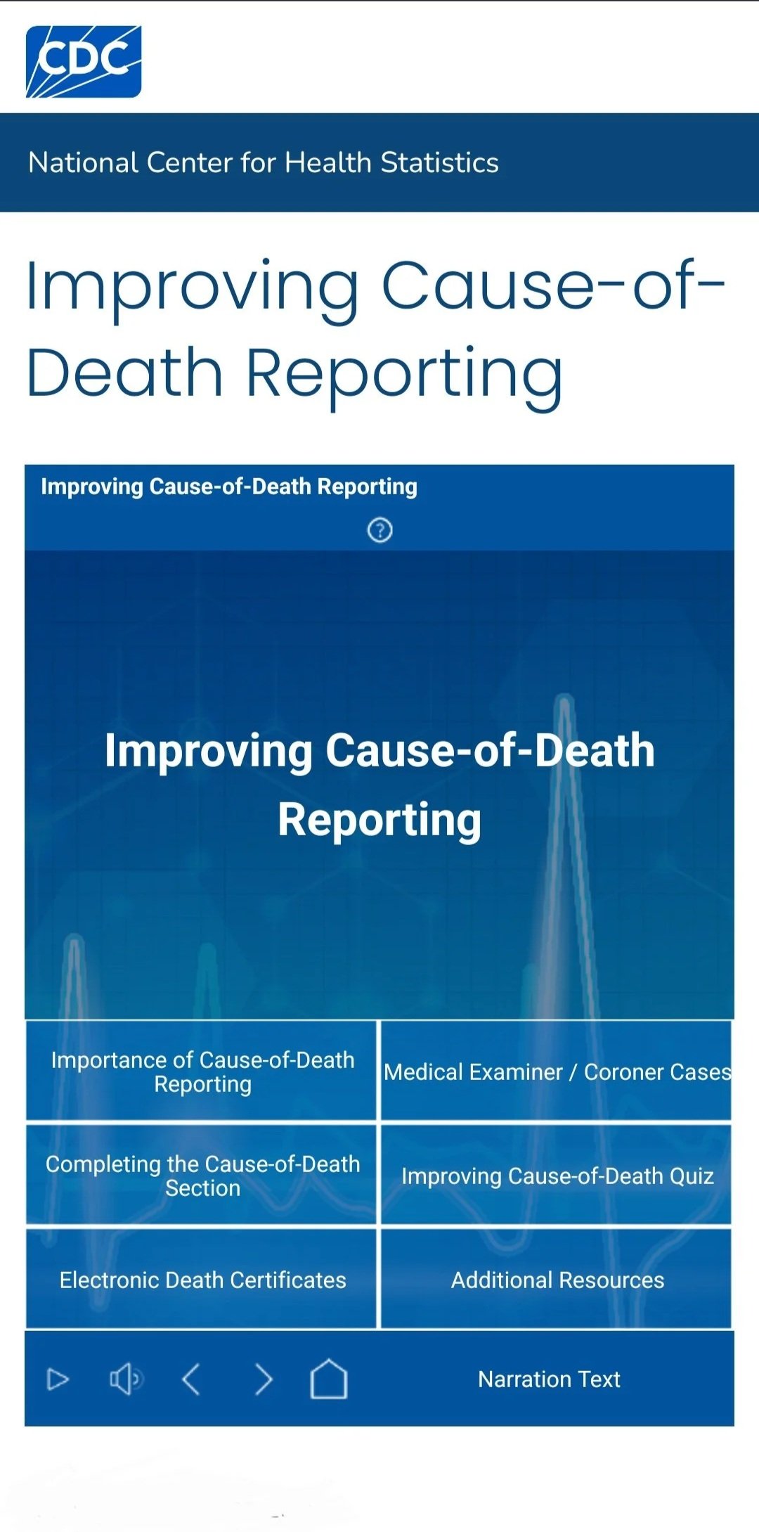 Mobile screenshot of Improving Cause-of-Death Reporting webpage