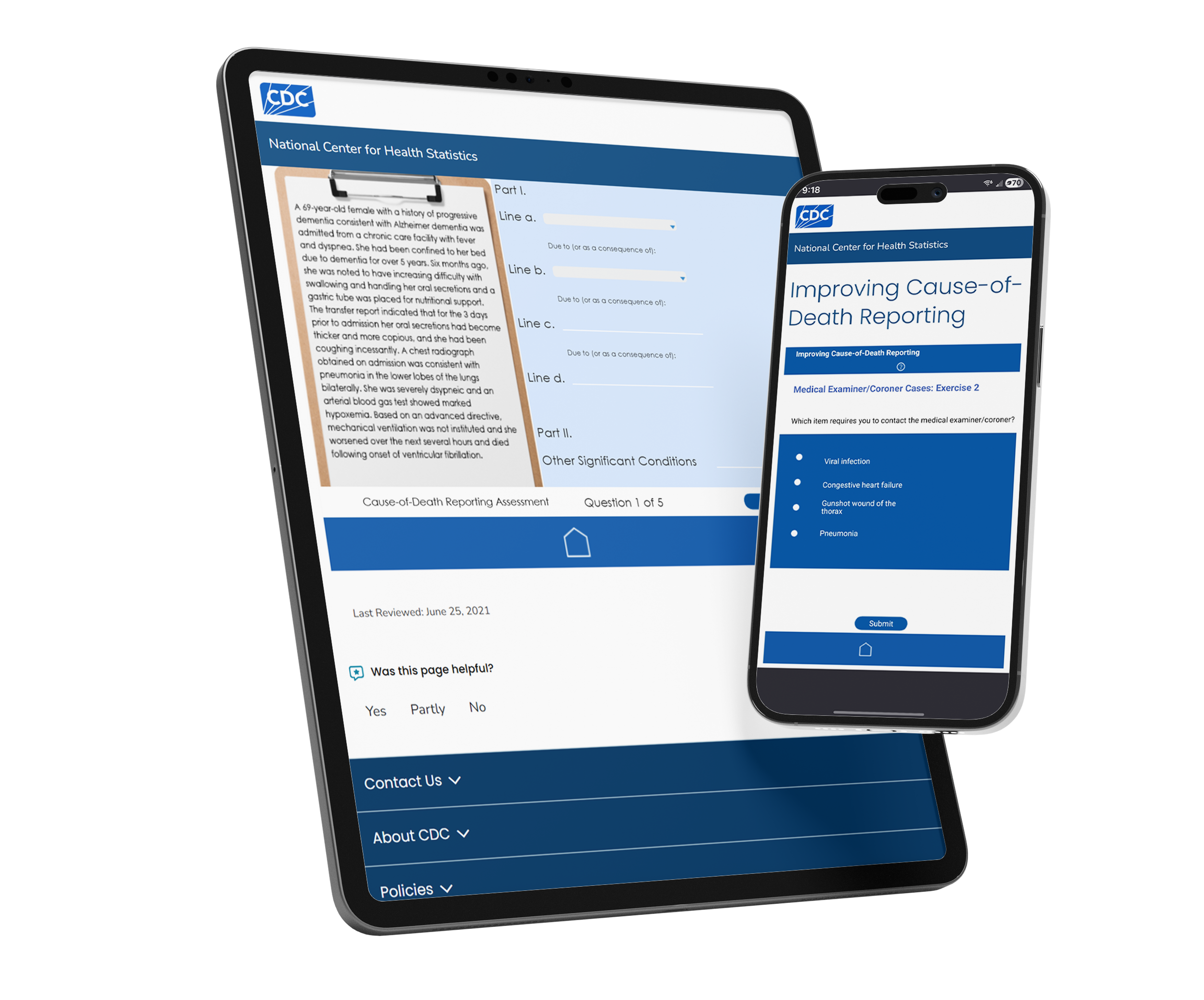 Ipad and mobile screenshots of the training
