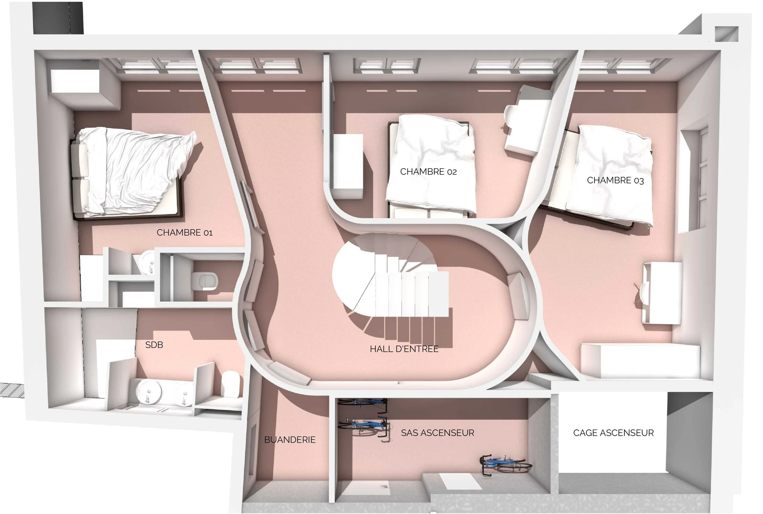  Niveau bas_Entrée principale et chambres 