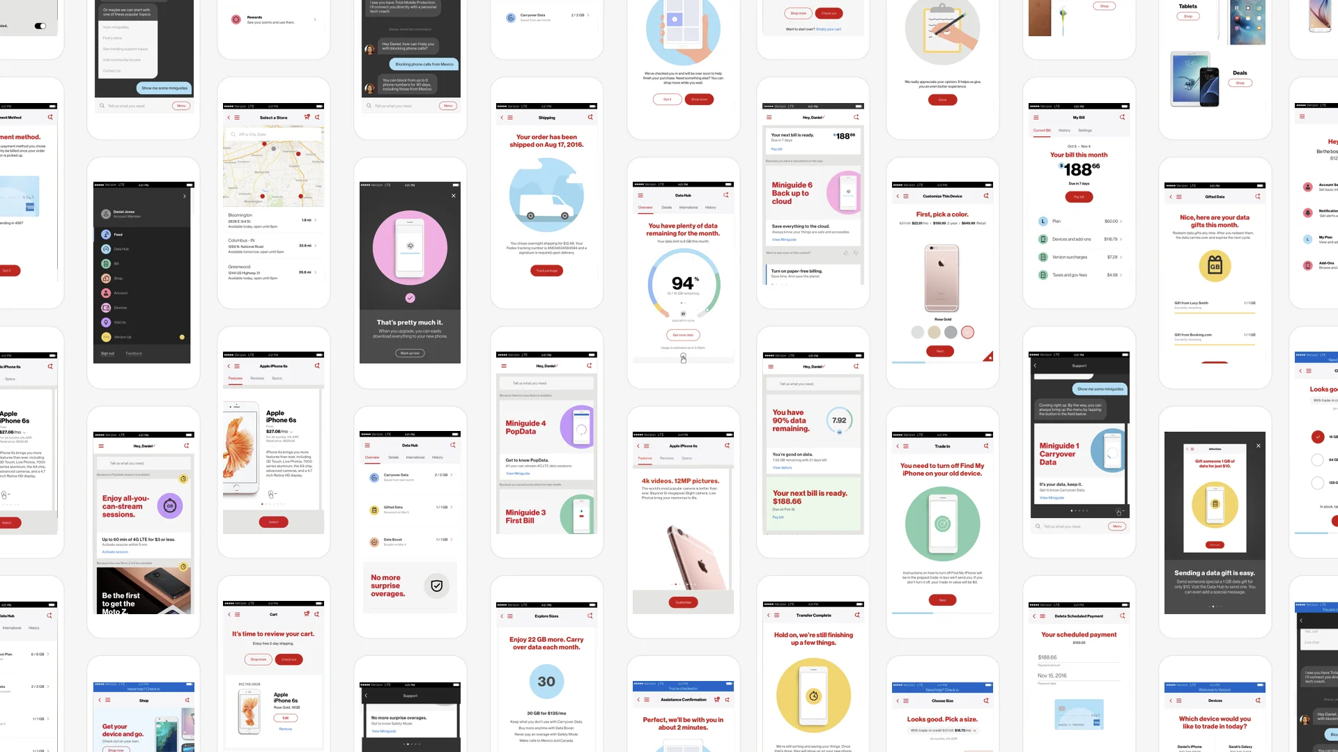 This is a few example of the old Verizon app screens (0.008% of the total screen numbers, specifically). Can you notice it uses more vibrant colors and illustrations?