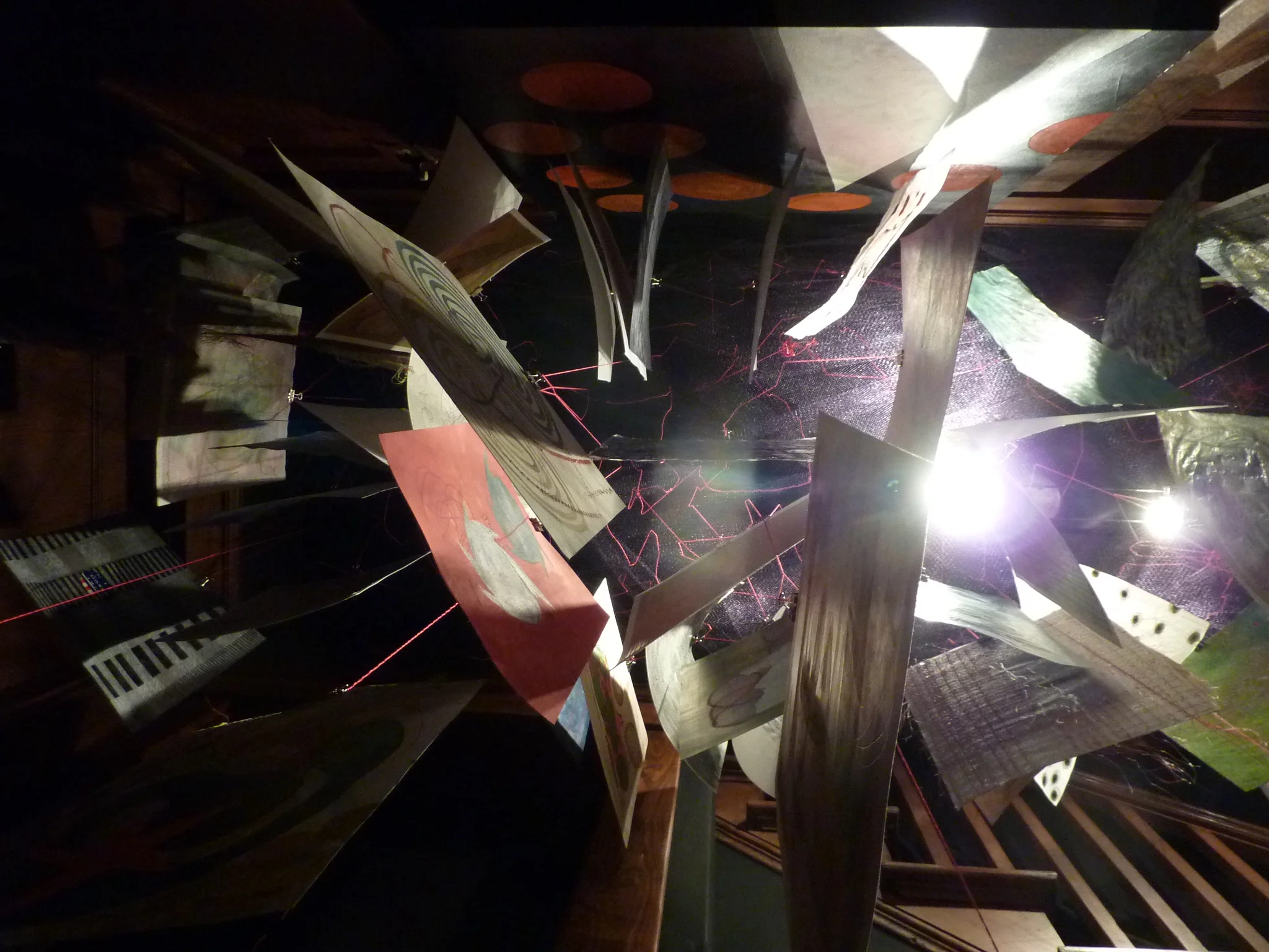  Another view from the floor looking up at the pages. The stair railing floats in the lower right corner, the canvas "Gary" floats at the upper right. 