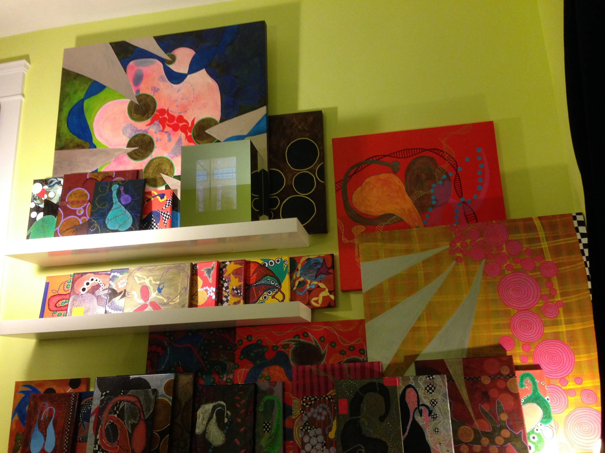  My original intention was to use only the space next to the doorway so that the viewer did not enter deeply into the room. But as I worked on the installation of  Wanderland&nbsp; during the week leading up to the showing I began to thin more about 