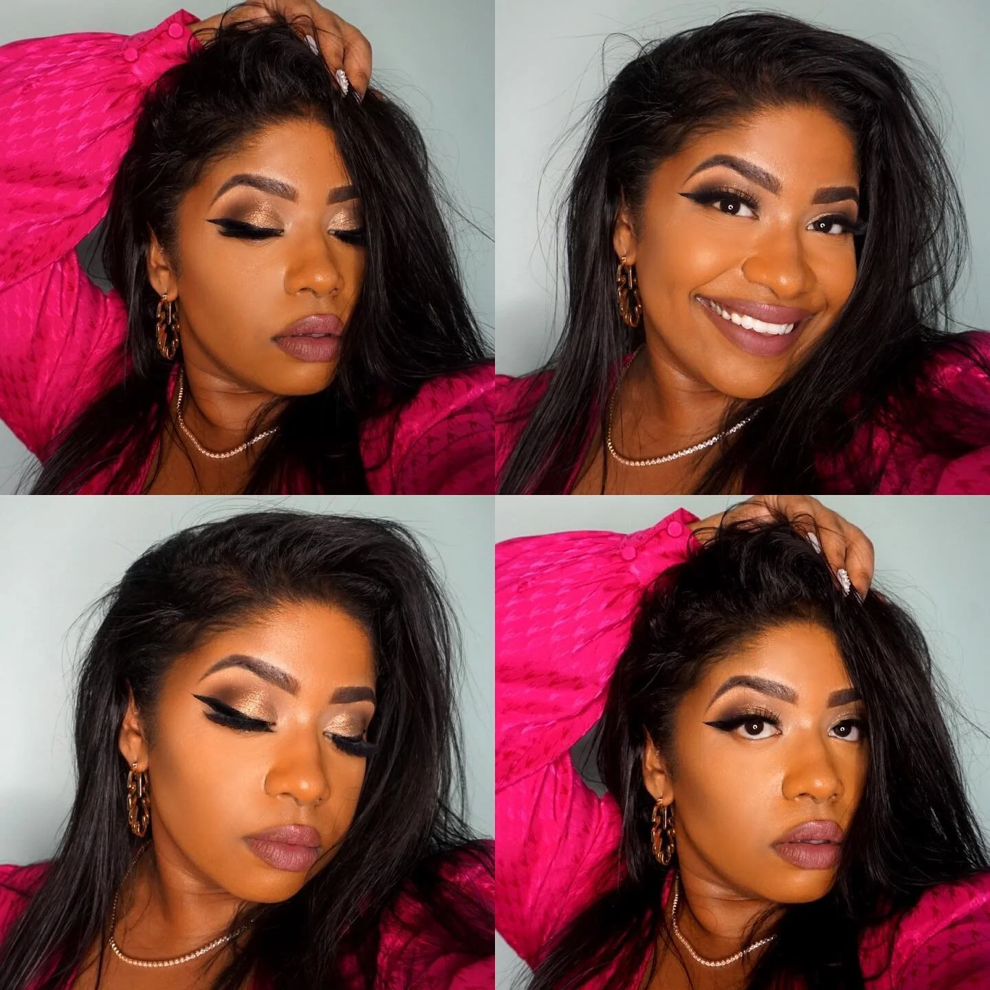 💗HOT PINK TING💗 This warm weather warrants bright, vibrant, tropical colors&hellip;and lots of setting spray. What are your favorite setting sprays to beat the heat in a full beat? I normally opt for @bennyemakeup&rsquo;s Final Seal or @mehronmakeu